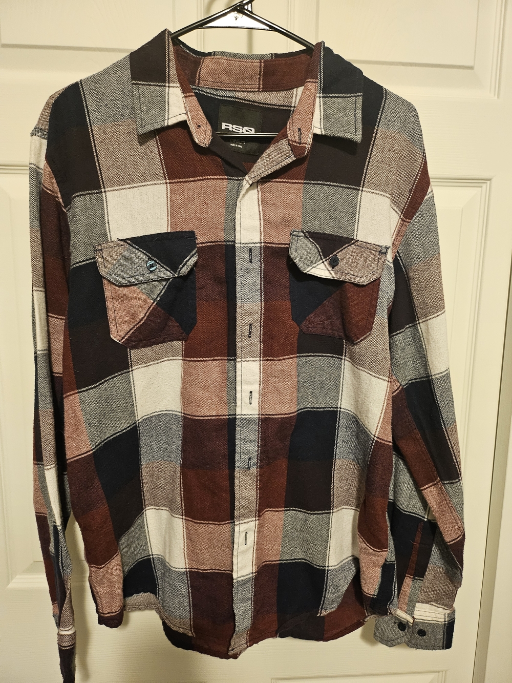 RSQ Men's Plaid Button-Down Shirt in Brown, Navy & Cream